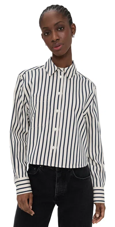 Anine Bing Essie Cropped Shirt Maritime Stripe In White