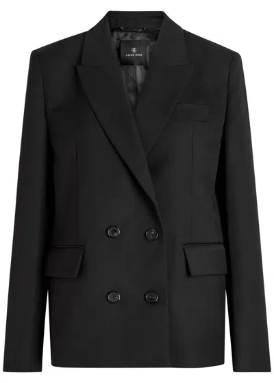 Anine Bing Evalyn Double-breasted Wool-blend Blazer In Black