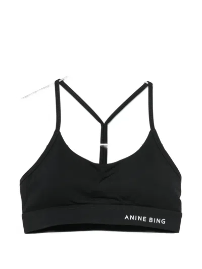 Anine Bing Eve Logo-print Racerback Sports Bra In Black