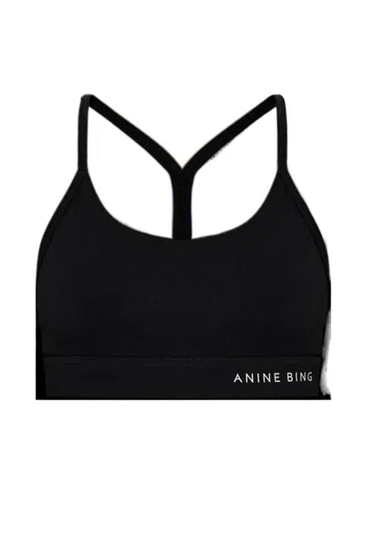 Anine Bing Eve Logo-print Racerback Sports Bra In Black