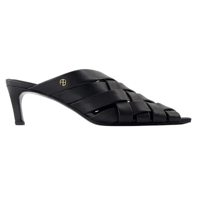 Anine Bing 55mm Eve Woven Leather Mules In Black
