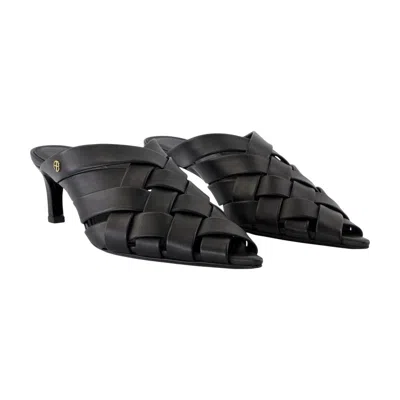 Anine Bing 55mm Eve Woven Leather Mules In Black