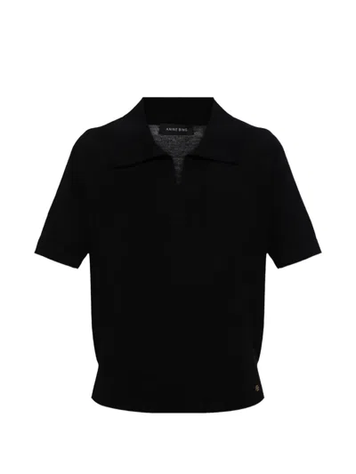 Anine Bing Merino Wool And Cashmere-blend Polo Shirt In Black