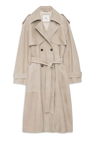 Anine Bing Double-breasted Suede Trench Coat In Taupe
