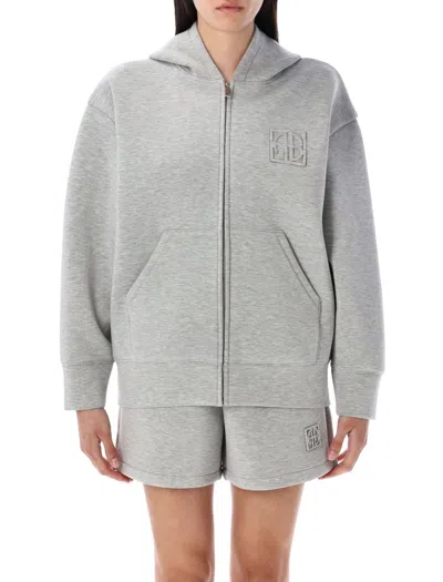 Anine Bing Fitted Hem Zip-up Hoodie With Monogram Detail In Grey