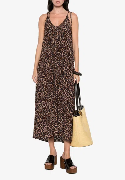 Anine Bing Flora Leopard Print Midi Dress In Brown