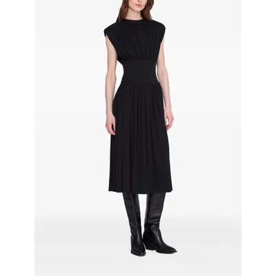Anine Bing Fran Gathered Crepe Midi Dress In Black
