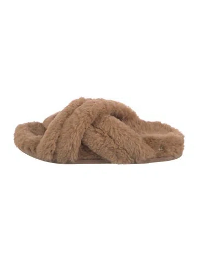 Pre-owned Anine Bing Fur Faux Fur Trim Slides In Neutral