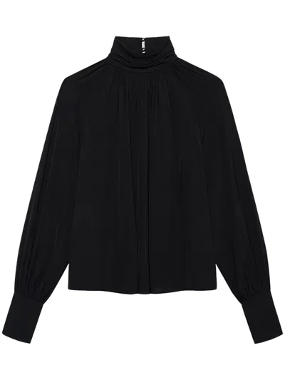 Anine Bing Gathered Neckline Knit Sweater With Dramatic Sleeves In Black