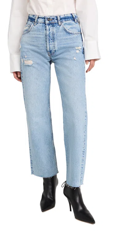 Anine Bing Gavin Blue Reservoir High Waist Distressed Nonstretch Ankle Jeans In Light Blue