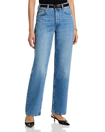 Anine Bing Gavin Mid Rise Long Jeans In Washed Blue