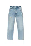 Anine Bing Gavin Blue Reservoir High Waist Distressed Nonstretch Ankle Jeans In Washed Blue