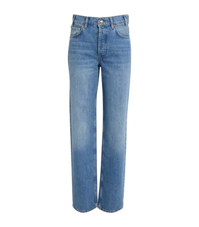 Anine Bing Hugh Logo Patch Wide-leg Jeans In Blue