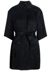 Anine Bing Geri Belted Woven Mini Shirt Dress In Black