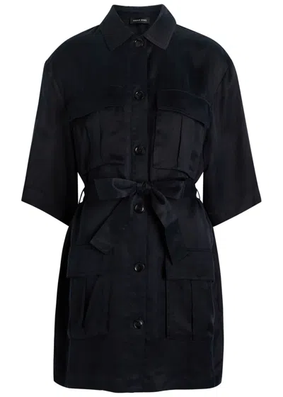 Anine Bing Geri Belted Woven Mini Shirt Dress In Black