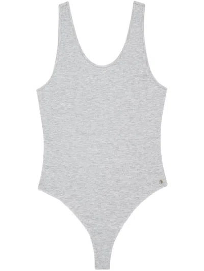 Anine Bing Ribbed Bodysuit Scoop Back In Blue