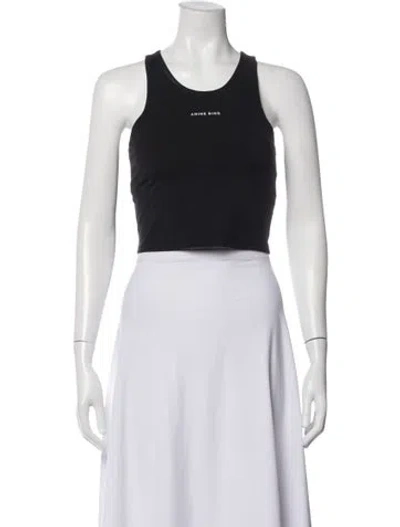 Pre-owned Anine Bing Graphic Print Crew Neck Crop Top In Black