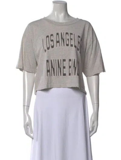 Pre-owned Anine Bing Graphic Print Crew Neck Crop Top In Gray