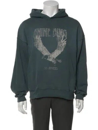 Pre-owned Anine Bing Graphic Print Crew Neck Hoodie In Green
