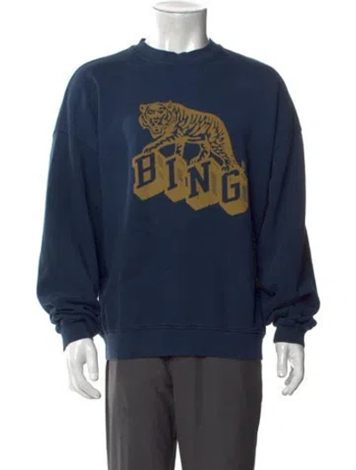Pre-owned Anine Bing Graphic Print Crew Neck Pullover In Blue