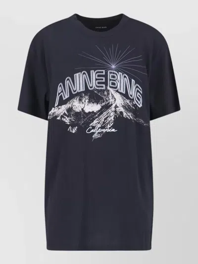 Anine Bing Graphic Print Crew Neck Short Sleeve Top In Black