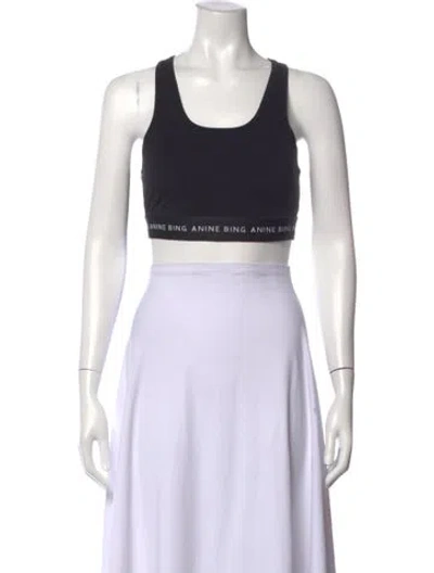 Pre-owned Anine Bing Graphic Print Crew Neck Sports Bra In Black