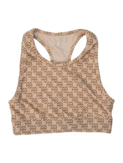 Pre-owned Anine Bing Graphic Print Crew Neck Sports Bra In Neutrals
