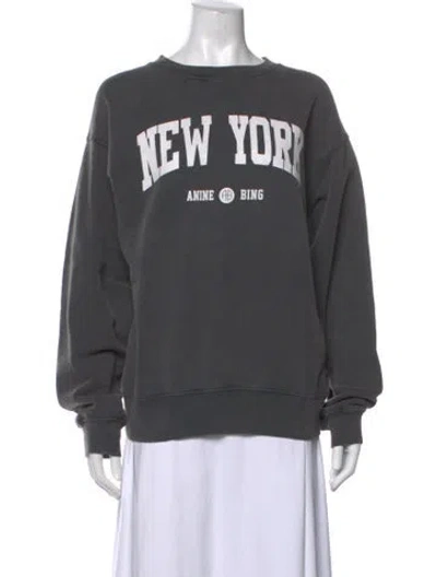 Pre-owned Anine Bing Graphic Print Crew Neck Sweater In Grey/white