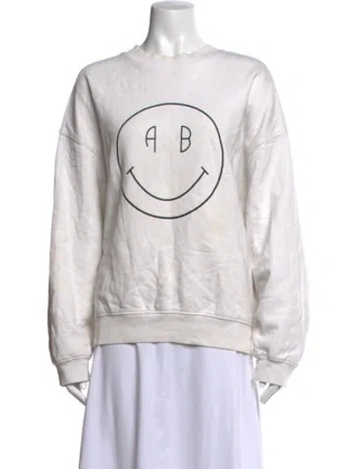 Pre-owned Anine Bing Graphic Print Crew Neck Sweater In White