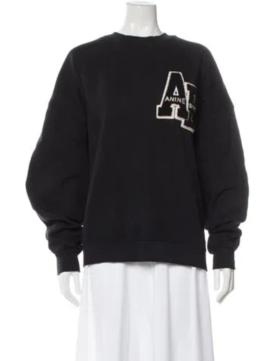 Pre-owned Anine Bing Graphic Print Crew Neck Sweatshirt In Black