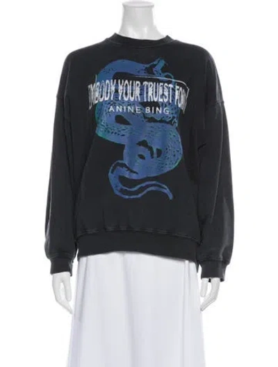 Pre-owned Anine Bing Graphic Print Crew Neck Sweatshirt In Black