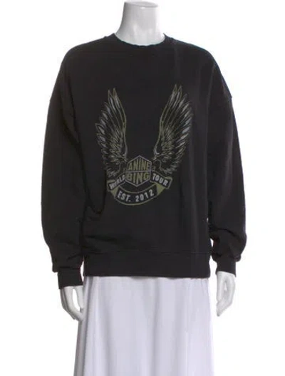 Pre-owned Anine Bing Graphic Print Crew Neck Sweatshirt In Black