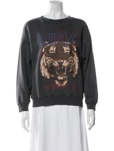 Pre-owned Anine Bing Graphic Print Crew Neck Sweatshirt In Black