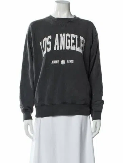 Pre-owned Anine Bing Graphic Print Crew Neck Sweatshirt In Black