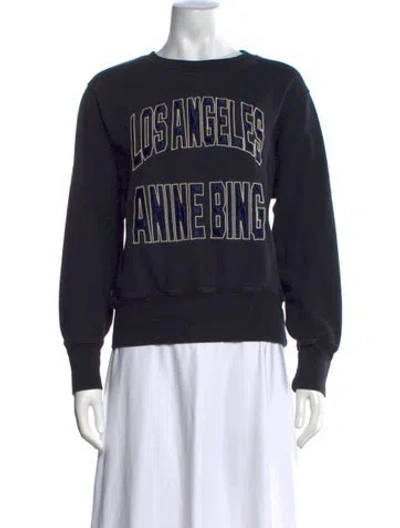 Pre-owned Anine Bing Graphic Print Crew Neck Sweatshirt In Black