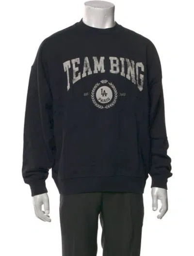 Pre-owned Anine Bing Graphic Print Crew Neck Sweatshirt In Black