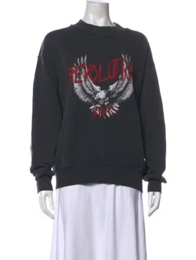 Pre-owned Anine Bing Graphic Print Crew Neck Sweatshirt In Black