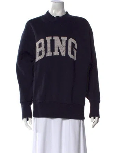 Pre-owned Anine Bing Graphic Print Crew Neck Sweatshirt In Blue