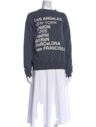 Pre-owned Anine Bing Graphic Print Crew Neck Sweatshirt In Blue
