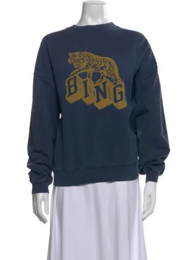 Pre-owned Anine Bing Graphic Print Crew Neck Sweatshirt In Blue