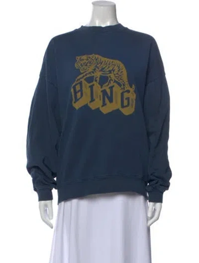 Pre-owned Anine Bing Graphic Print Crew Neck Sweatshirt In Blue
