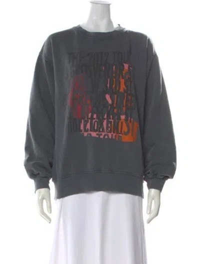 Pre-owned Anine Bing Graphic Print Crew Neck Sweatshirt In Blue