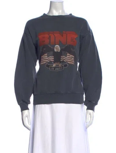 Pre-owned Anine Bing Graphic Print Crew Neck Sweatshirt In Blue