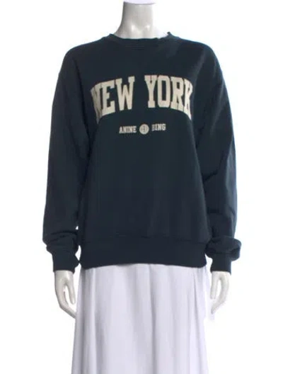 Pre-owned Anine Bing Graphic Print Crew Neck Sweatshirt In Blue