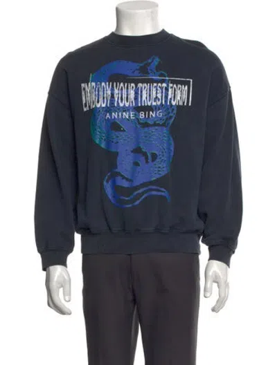 Pre-owned Anine Bing Graphic Print Crew Neck Sweatshirt In Blue