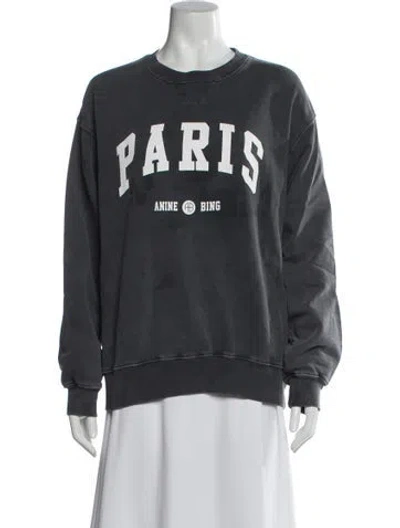 Pre-owned Anine Bing Graphic Print Crew Neck Sweatshirt In Gray