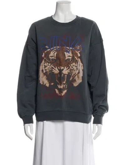 Pre-owned Anine Bing Graphic Print Crew Neck Sweatshirt In Gray