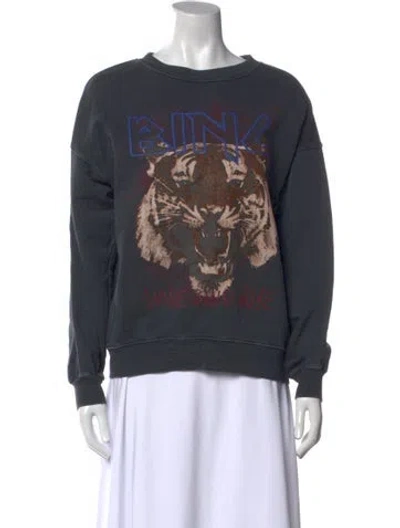 Pre-owned Anine Bing Graphic Print Crew Neck Sweatshirt In Gray