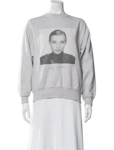 Pre-owned Anine Bing Graphic Print Crew Neck Sweatshirt In Gray