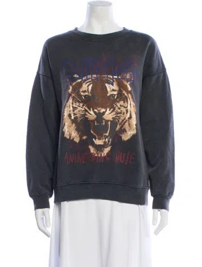Pre-owned Anine Bing Graphic Print Crew Neck Sweatshirt In Gray